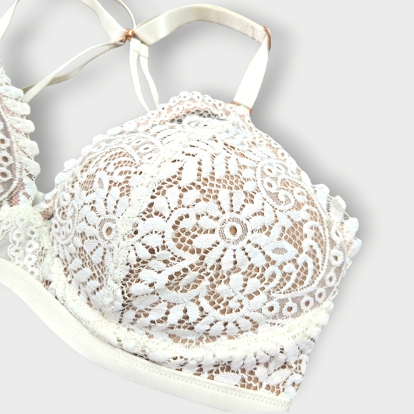 Aerie Real Power Balconette Bra 34DD Ivory Lace Over Beige Far Out - Picture 6 of 10
